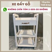 Xe đẩy spa gỗ 3 tầng siêu bền, chân có bánh xe linh hoạt dùng trong spa, thẩm mỹ viện