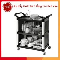 Xe đẩy thức ăn 3 tầng nhựa có vách che