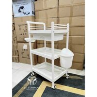 Xe Đẩy Y Tế ,Spa Dụng Cụ 3 Tầng Có Ngăn Kéo Đựng Đồ, Có Thùng Rác Mini, Có Tô Nhỏ Tiện Lợi