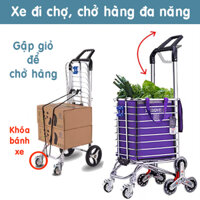 Xe đi chợ & chở hàng inox 2 trong 1 XIARI leo bậc thang thông minh đa năng kèm túi. Xe đẩy hàng kéo đi siêu thị gấp gọn