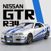 Xe Diecast Đồ chơi 1: 32 Kiểu dáng ô tô Nissan SKYLINE GTR R34 JDM Xe thể thao Mô hình Hợp kim Diecast Đồ chơi Cửa xe Ô tô Mở được Xe tải tự động Mô phỏng Âm thanh và Ánh sáng Quà tặng trẻ em