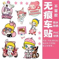 Xe điện Bubble Mart Jasmine, nhãn dán Molly hoạt hình dễ thương, trang trí che vết xước phía sau xe, chống nước