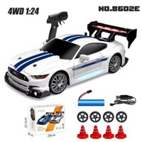 Xe điều khiển Mini Drift Ford Mustang 1:24 4WD +30km/h có nút tăng tốc, có đèn trước sau, có pin sạc