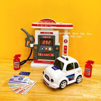 Xe đồ chơi trẻ em mô hình trạm đổ xăng ô tô có đèn nhạc và khói cho bé