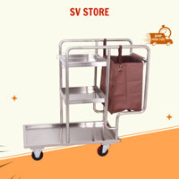 Xe dọn vệ sinh cao cấp, Xe đẩy làm vệ sinh 3 tầng đa năng, túi vải bạt chống nước