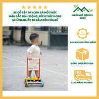 Xe Gỗ Tập Đi 3 Con Gà Mổ Thóc, Chất Liệu Gỗ Tự Nhiên, An Toàn, Màu Sắc Sinh Động, Kích Thích Bước Đi
