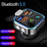 Xe Hơi rảnh tay Bluetooth 5.0 Bộ phát FM Bộ điều chế MP3 Máy nghe nhạc Bộ thu âm thanh rảnh tay QC3.0 18W 2 Bộ sạc nhanh USB
