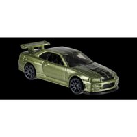 xe Hot Wheels Nissan Skyline GTR R34 màu xanh lá sọc đen,  hàng hiếm