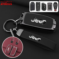 Xe Jeep Chìa Khóa Hợp Kim Kẽm Da Đen Chìa Khóa Bọc Toàn Bộ Vỏ Chìa Khóa Thông Minh Chống Rơi Bảo Vệ Cho Xe Jeep Renegade La Bàn Willys Wrangler jk Grand Cherokee Commander