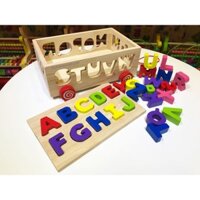 Xe kéo thả chữ cho bé học bảng chữ cái Tiếng Anh bằng gỗ, bộ chữ cái tiếng anh nhận dạng
