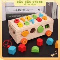 Xe Kéo Thả Số Và Hình Khối Wooden toys - Đồ chơi Gỗ Thông Minh Cho Bé Đậu Đậu Store