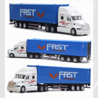 Xe kim loại, 1:48 Xe đầu kéo hợp kim Mỹ, xe container Mỹ, xe đồ chơi trẻ em kéo âm thanh và ánh sáng