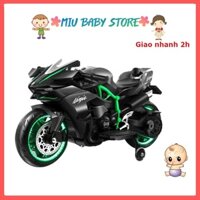 Xe máy điện cho bé xe máy điện trẻ em Ninja H2R siêu thể thao sử dụng chân ga bánh xe có đèn sáng