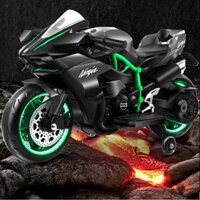 Xe máy điện trẻ em, xe moto điện Babibokids cho bé mẫu Ninja H2r có đèn bánh xe và chân gas tự lái tải trọng khủng