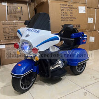 Xe Máy Mô Tô Điện 3 Bánh POLICE 609 Cho Bé Tự Lái, Tải Trọng 40KG, Chức Năng Nhạc Còi, Đèn, Hộp Để Đồ (Xanh)