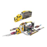 Xe mô hình Container nâng cấp đường đua có bãi đỗ xe bao gồm 4 ô tô hợp kim và 7 biển báo đường bộ