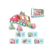 Xe mô hình Container vận chuyển lưu trữ 2 tầng, có âm thanh và đèn sáng bao gồm 4 xe nhỏ