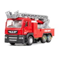 Xe mô hình ô tô cứu hỏa có thang rút tỉ lệ 1:50 đầu xe bằng sắt xe chạy cót có âm thanh và đèn