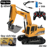 Xe Múc Điều Khiển Từ Xa, Xe Máy Xúc Điều Khiển Từ Xa, Xe Cuốc 6 Kênh (Gầu SẮT,Pin sạc lại)