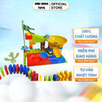 Xe ô tô đồ chơi cho bé tàu hỏa tàu lửa xếp domino tự động kèm âm thanh và sánh sáng,có kèm bộ xếp hình 777-144