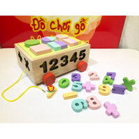 Xe ô tô thả số dấu và nhận dạng phân số cho bé bằng gỗ, giáo cụ mầm non an toàn