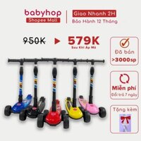 Xe Scooter cho bé, xe trượt Scooter 3 bánh to phát sáng vĩnh cửu gấp gọn chịu lực 80kg thương hiệu Babyfast Babyhop