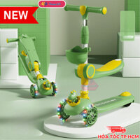 Xe scooter Khủng Long cho bé, Xe trượt có ghế ngồi, đa năng, 3 bánh, CÓ ĐÈN, Cho bé từ 1 - 10 tuổi