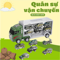 Xe tải container hợp kim, xe tải gồm 6 xe nhỏ công trình - xe ô tô đồ chơi, xe tải quân sự, bé trai