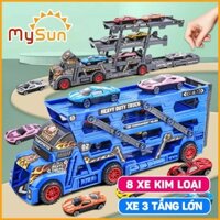 Xe tải đầu kéo container mô hình đồ chơi chở 8 ô tô cho bé MySun