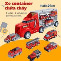Xe tải nhiều ngăn 3in1 T.C.Z. đồ chơi ô tô cho bé trai, Gara ô tô di động có quai xách kèm 3 xe nhỏ