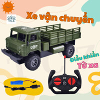 Xe tải quân sự điều khiển từ xa, xe ben công trình điều khiển cỡ lớn dùng pin sạc, đồ chơi bé trai.
