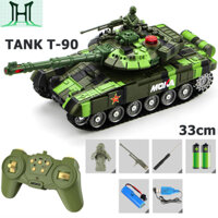 Xe tăng điều khiển từ xa đồ chơi cao cấp kèm pin sạc cho bé, Xe tăng bánh xích mô phỏng siêu xe tăng T90, xe tăng phun khói và bắn hạt nở.