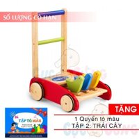 Xe tập đi bằng gỗ 3 đầu hình thú Song Son  TẶNG 1 quyển tô màu (trái cây) - xe tap di cho be