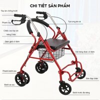 Xe tập đi cho người già, xe đẩy, xe đẩy hàng, xe tập đi giải trí cho người già có ghế ngồi- Khung tập đi hợp kim nhôm