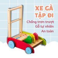 Xe tập đi cho trẻ em bằng gỗ cao cấp thiết kế bánh cao su chống trơn trượt, chỉ tiến không lùi giúp bé đi vững