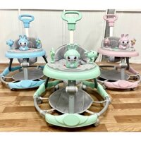 Xe tập đi hình thỏ đa năng phát nhạc, khay bàn ăn,xe tròn tay cầm gấp gọn thay đổi chiều cao cho bé