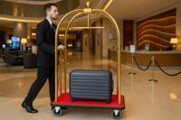 Xe trolley, Xe đẩy hành lý khách sạn lồng chim inox vàng VB-D13