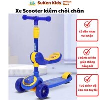 Xe trượt Scooter 2 trong 1 kết hợp chòi chân, có nhạc đèn vui nhộn, bánh xe lớn an toàn