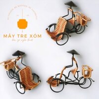 Xe xích lô mây chở card visit, để diện thoại, xe đạp mây handmade trang trí decor, dể bàn