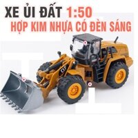 Xe xúc lật và ủi đất mô hình xe công trình đồ chơi trẻ em bằng sắt tỉ lệ 1:50