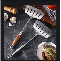Xẻng lật ,chiên cá chất liệu inox 304 tay cầm bọc gỗ chống nóng, dùng lật cá,lật bít tết thuận lợi