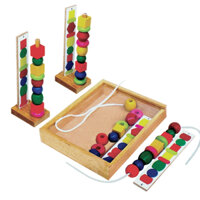 Xếp chuỗi hạt bằng gỗ, đồ chơi trẻ em khéo tay, đồ chơi xâu hạt gỗ có mẫu, giáo cụ mầm non
