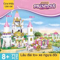 Xếp hình con gái lâu đài+xe ngựa kéo 712 miếng ghép