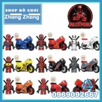 Xếp hình Deadpool Spider man siêu anh hùng Marvel tặng kèm xe motor mới nhất 2021 Lego Minifigures Kopf KF6100