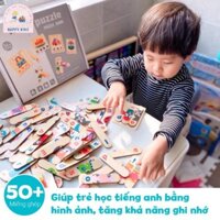 Xếp hình gỗ với 96 que gỗ, Xếp hình Puzzle, Xếp hình cho bé chơi và học Tiếng Anh hiệu quả (HH0323)