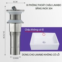 Xi phông inox 304 lắp cho chậu rửa mặt lavabo, loại dày dặn, dùng cho chậu không lỗ thoát tràn