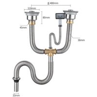 Xi phông thoát nước inox 304 - bộ xả chậu rửa bát 2 hố CAO CẤP (khotrangmon)
