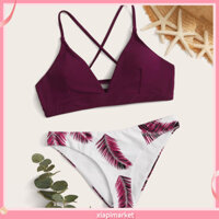 Xia| Có Thể Điều Chỉnh Dây Đeo Spaghetti Bikini Cutout Bơi Top Dây Đeo Chéo Gợi Cảm Bộ Bikini Với Quần Short Chân Cao Cho Đi Biển Kỳ Nghỉ 2 Cái / bộ Đồ Bơi Nữ