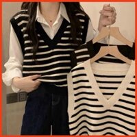 Xian Áo gile len cổ V họa tiết kẻ sọc ngang, áo len nữ ba lỗ cổ tim, áo vest dệt kim nữ hàng Quảng Châu 123MS