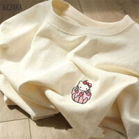 Xiang Nian Ni Áo thun nữ ngắn tay mới in hình hoạt hình Áo thun màu hồng phong cách Hàn Quốc Thiết kế hợp thời trang Sense